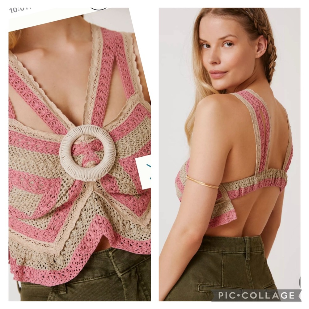 NEW ANTHROPOLOGIE LET ME BE CROCHET DUSTY COLORS OPEN BACK CROP TOP
